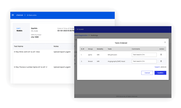 Manage radiology tests – order, billing to reports